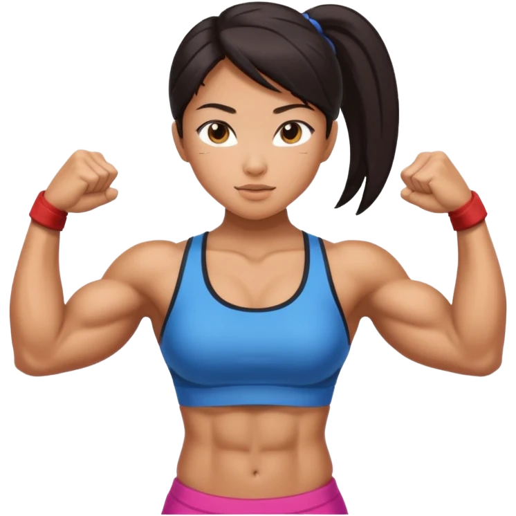 asian girl flexing extremely muscular body emoji