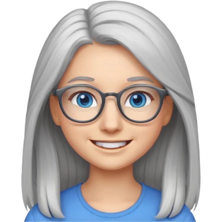 Long Grey haired emoji with blue eyes and glasses female young  emoji