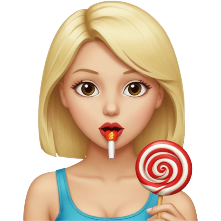 A xxx naked blonde female sucking on a lollipop seductively with nice tits emoji