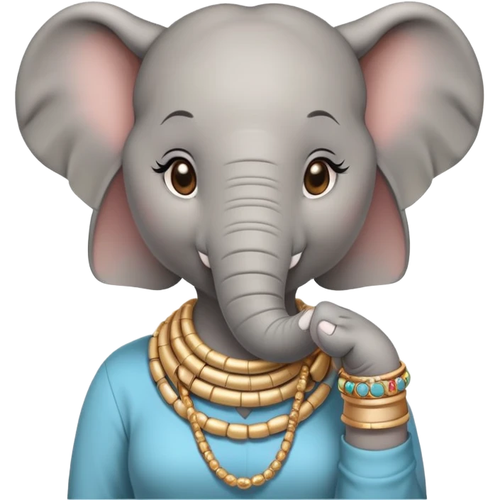 female elephant character in casual clothes, upright pose, with bangles and earrings emoji