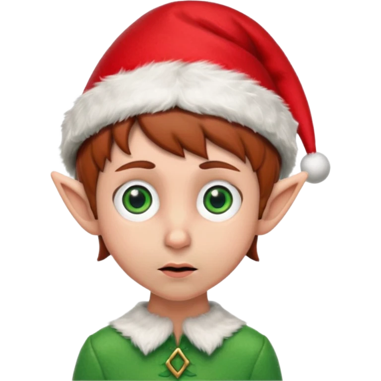 Worried elf on the shelf with red hat and brown hair emoji
