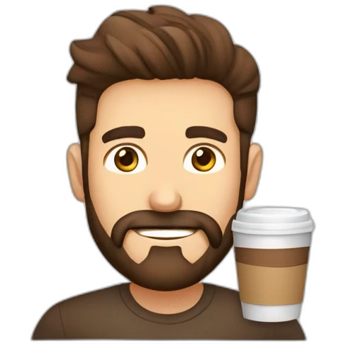 homem com barba segurando um copo café emoji