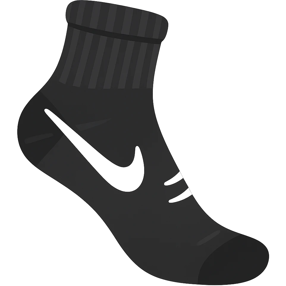 A single black football sock with a white Nike tick, ankle sock style, emoji style, no background emoji