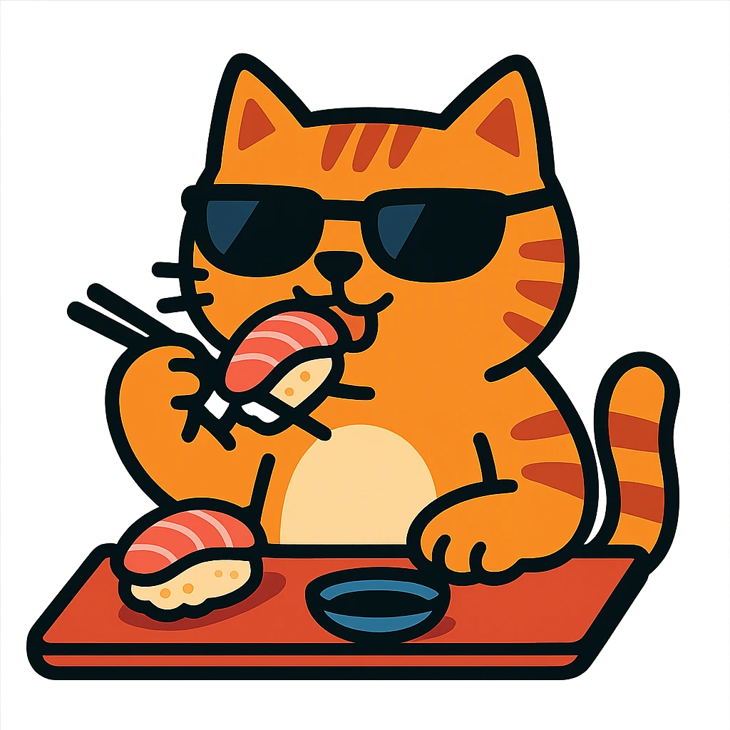 cat in sunglasses eating sushi emoji