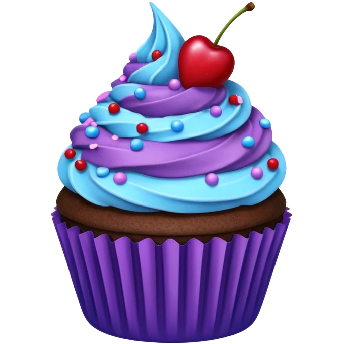 Chocolate Cupcake: blue cream, purple paper, sprinkles with cherry on top  emoji