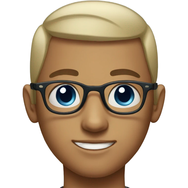 portrait of a boy with glasses blue eyes and a buzz cut emoji