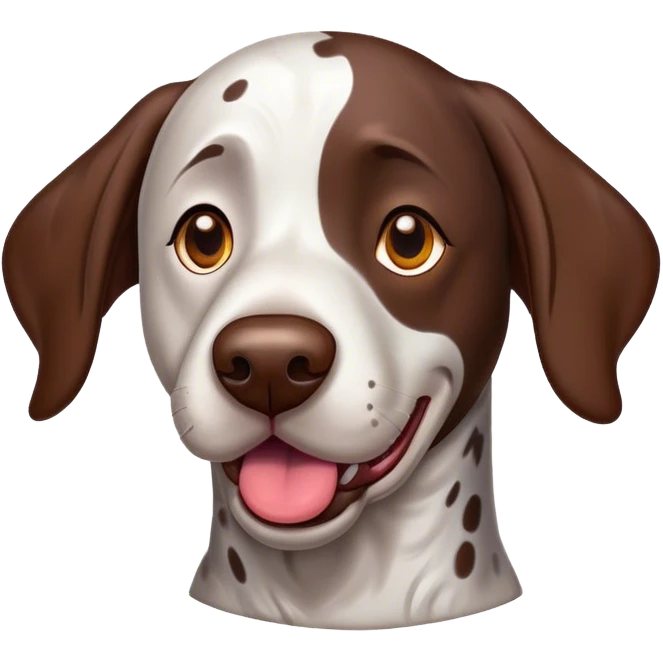 Cinematic Comical German Pointer Portrait Emoji, Head tilted dramatically with an exaggeratedly amused expression, featuring a striking liver and white coat with bold markings, wide, expressive brown eyes filled with playful disbelief, Simplified yet hilariously expressive features, highly detailed, glowing with a slightly sassy glow, high shine, dramatic yet playful, stylized with an air of cheeky charm, bright and endearing, soft glowing outline, capturing the essence of a spirited and over-the-top companion, so meme-worthy it feels like it could side-eye its way into internet fame instantly! emoji