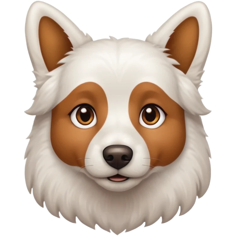 a completely white dog with brown eyes, a long, medium-sized body, and ears with small brown specks on them. emoji
