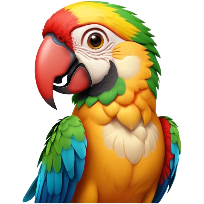 Cinematic Comical Macaw Portrait Emoji, Head tilted dramatically with an exaggeratedly shocked expression, featuring vibrant, bold plumage and wide, comically expressive eyes full of humorous disbelief, Simplified yet hilariously expressive features, highly detailed, glowing with a slightly sassy tropical glow, high shine, dramatic yet playful, stylized with an air of quirky avian attitude, soft glowing outline, capturing the essence of a meme-worthy macaw that looks ready to side-eye its way into viral fame! emoji
