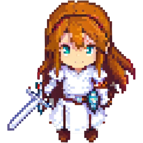 asuna from sword art online, pixel art style, holding sword emoji