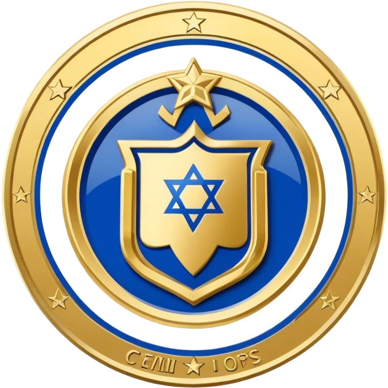 Israeli Premier League champions plate, shiny gold and blue, simple and iconic emoji