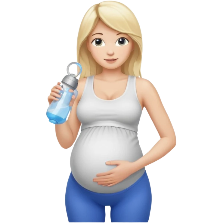Woman blonde hair white tank top blue leggings pregnant belly holding a pump emoji