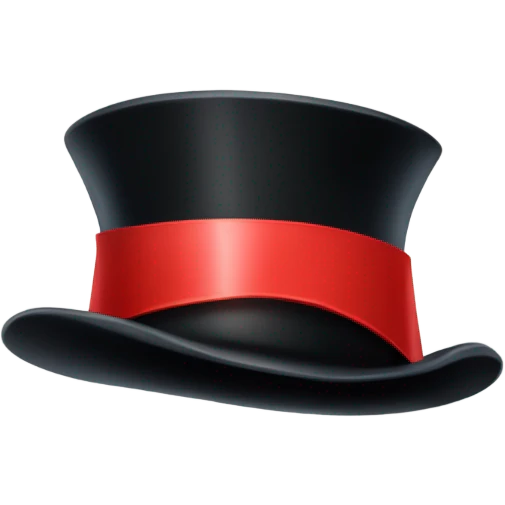 A black top hat displaying a red ribbon around the base. The ribbon forms a visible bow at the front, with the ends falling slightly over the top of the hat. emoji