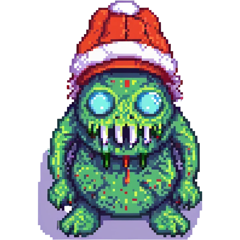Add a red hat that says 'MAGA' in white letters to the slime monster, keep pixel art style, with no background. emoji