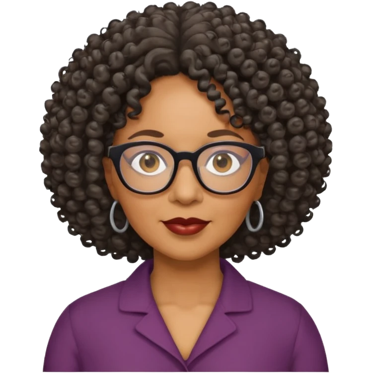 50 year old Black lady with curly hair and glasses emoji