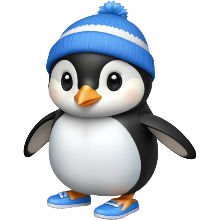 Penguin with blue beanie and blue shoes emoji