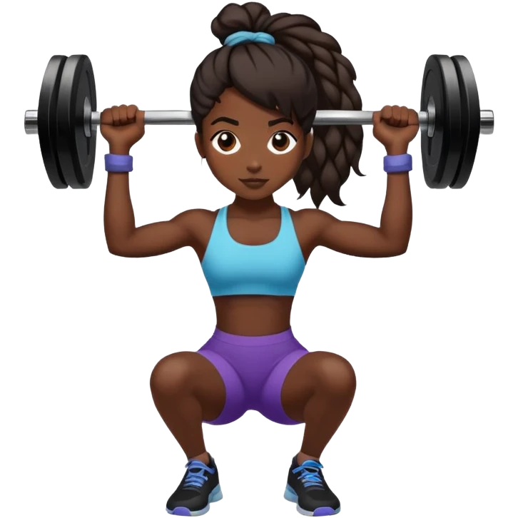 black dark girl tied hair lifting weights gym emoji