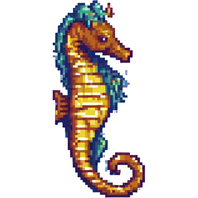 retro and colorful seahorse pixel art emoji