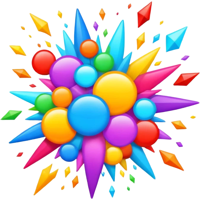 burst of random symbols and shapes, energetic emoji