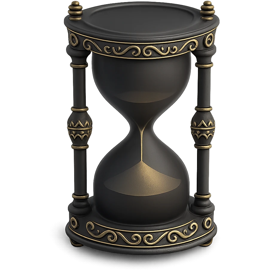 an ornate antique hourglass in 3D black style emoji