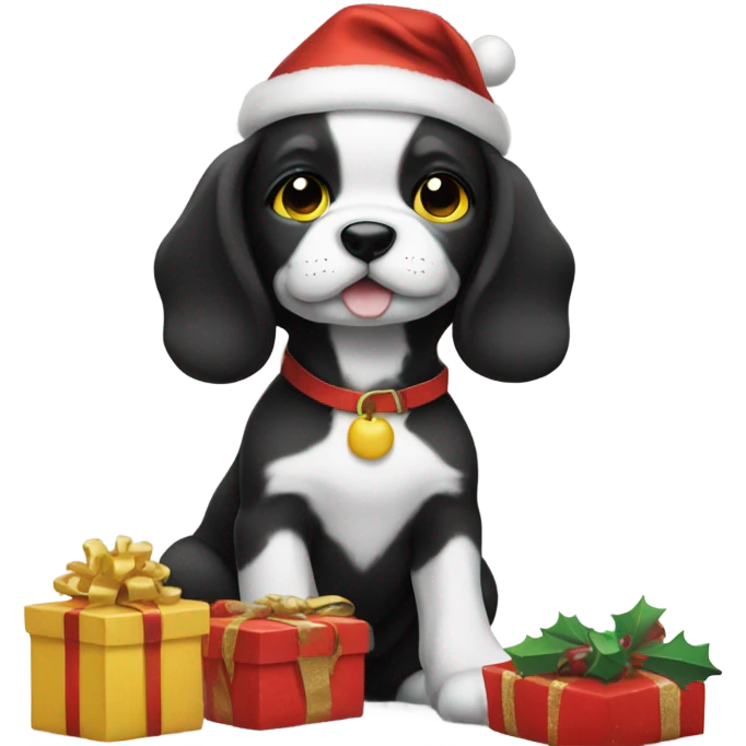 Christmas puppy is black and yellow emoji