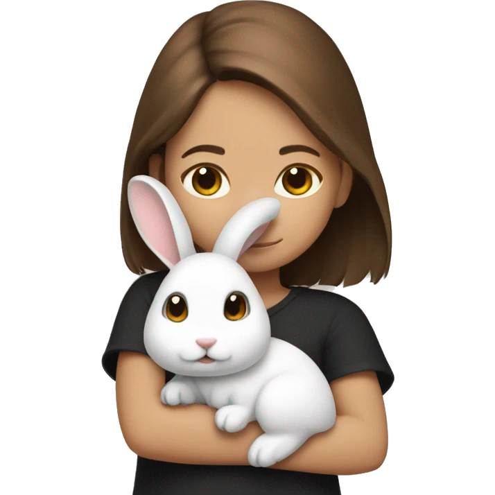 white black rabbit on shoulder of brown haired girl emoji
