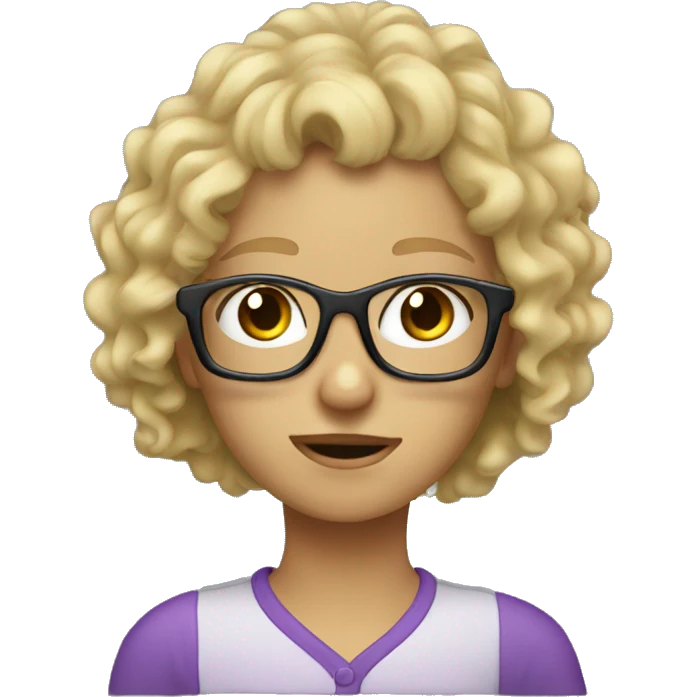 Blond curly haired girl with glasses sweating emoji