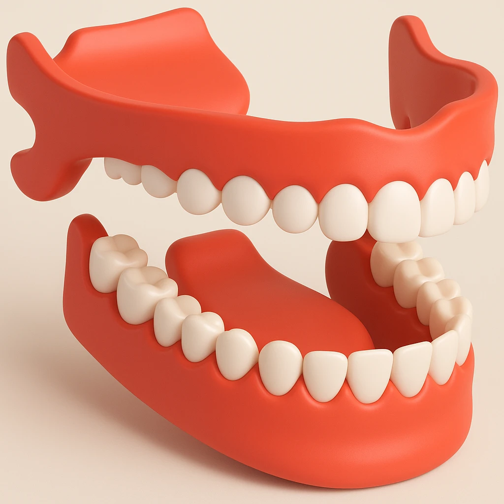 A human jawbone model in a 3D cartoon style, focusing on the teeth with exaggerated features for a playful look. emoji