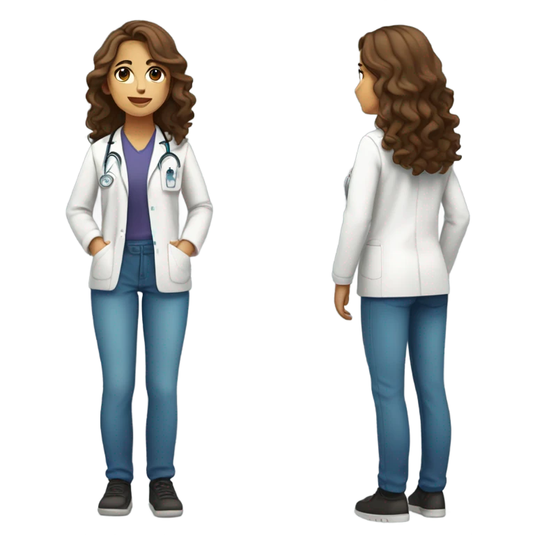 a full body medical student 20 years old girl student tan skin, brown wavy hair waist length emoji