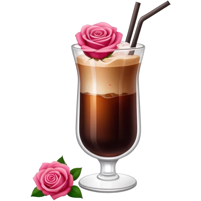 Cold brew coffee with roses pink red mini small size glas emoji