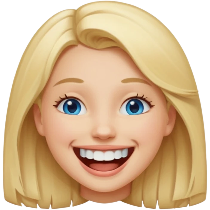 Laughing emoji of a girl and gap between the upper two teeth emoji
