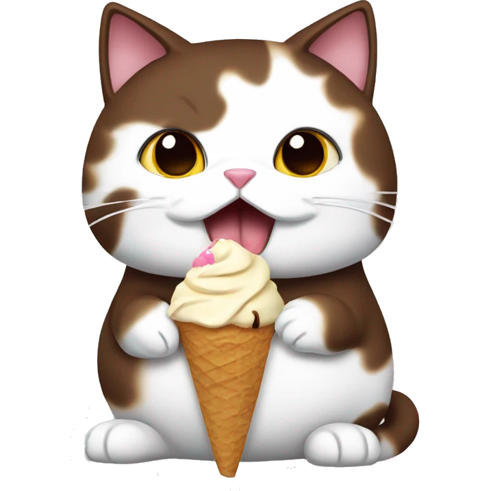 Fat calico cat eating chocolate icecream emoji