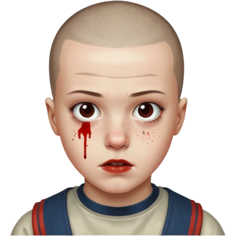 Eleven from stranger things season one buz cut and bloody nose  emoji