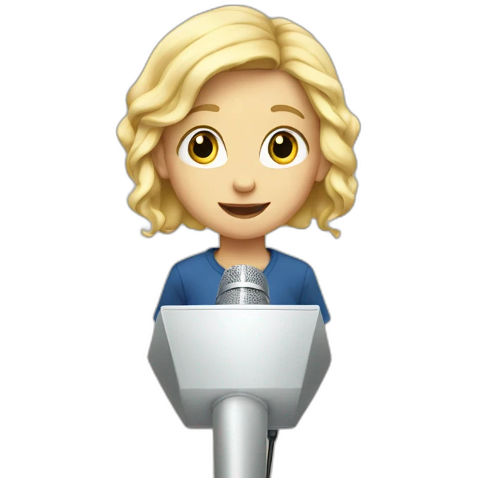 7 year old blonde kid with a conference mic emoji