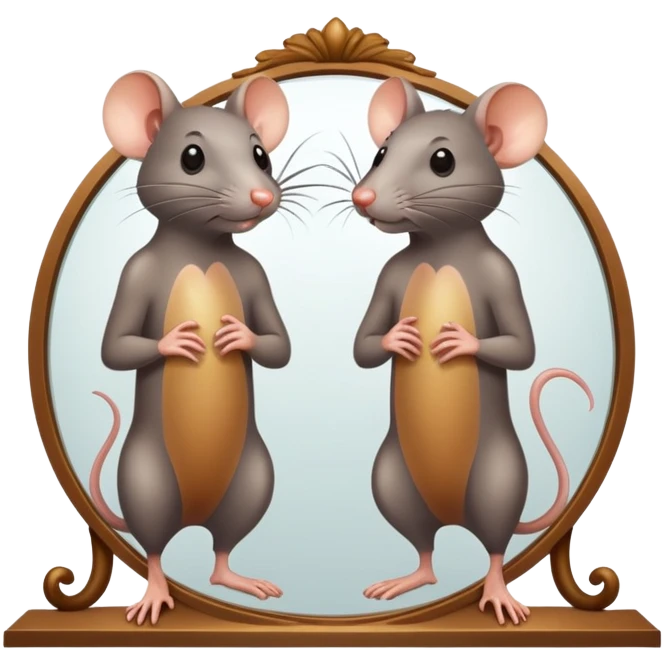 Man in front of a mirror. A rat reflection inside mirror. emoji