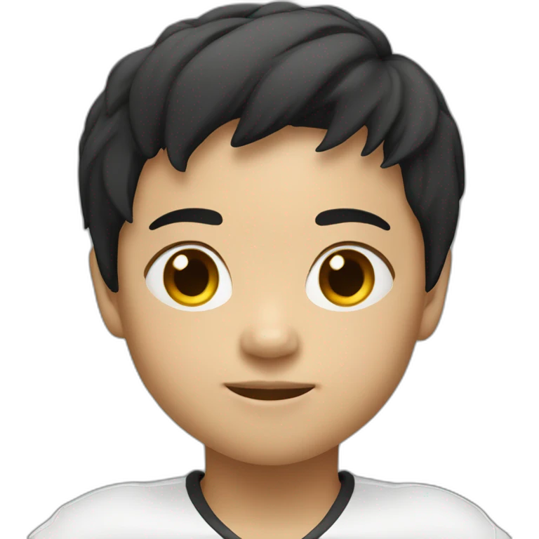 Little chinese kid white black hair play football emoji