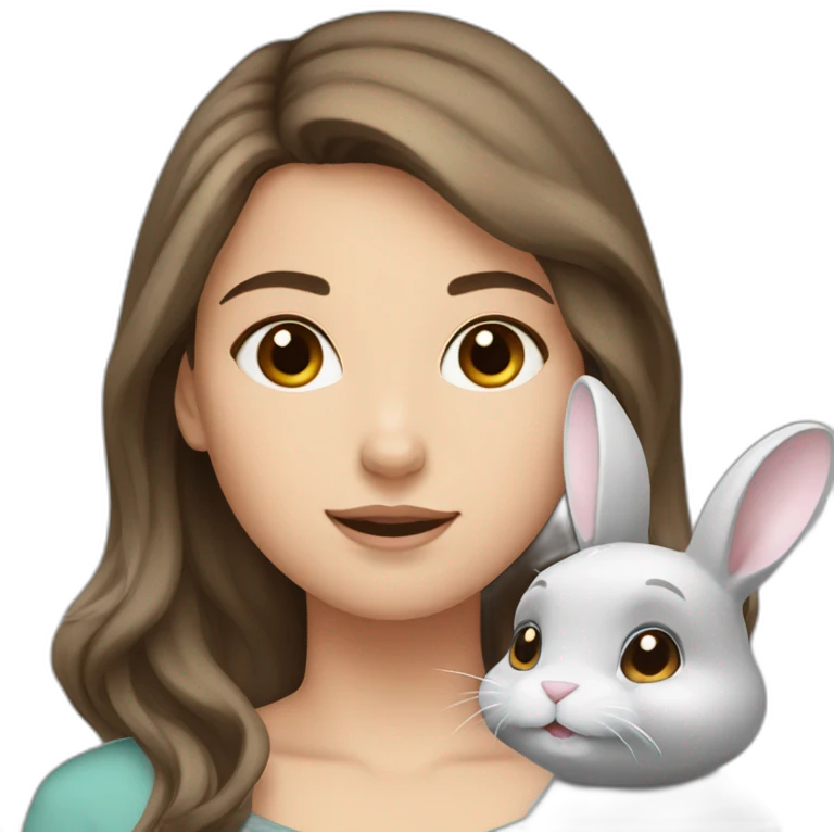 White Girl brown hair anD two Grey bunnies emoji