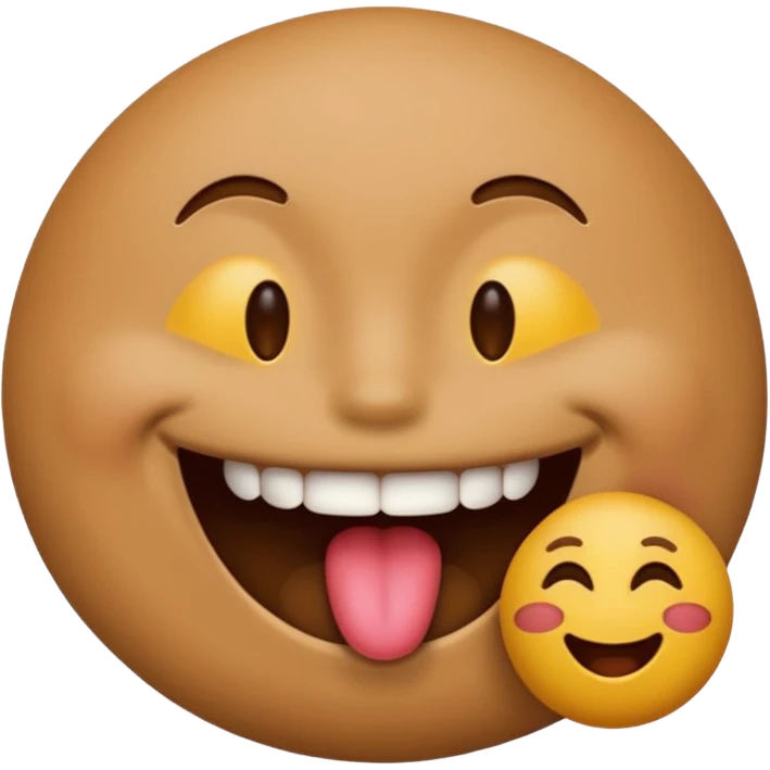 A smiley emoji licking a brown beach emoji emoji
