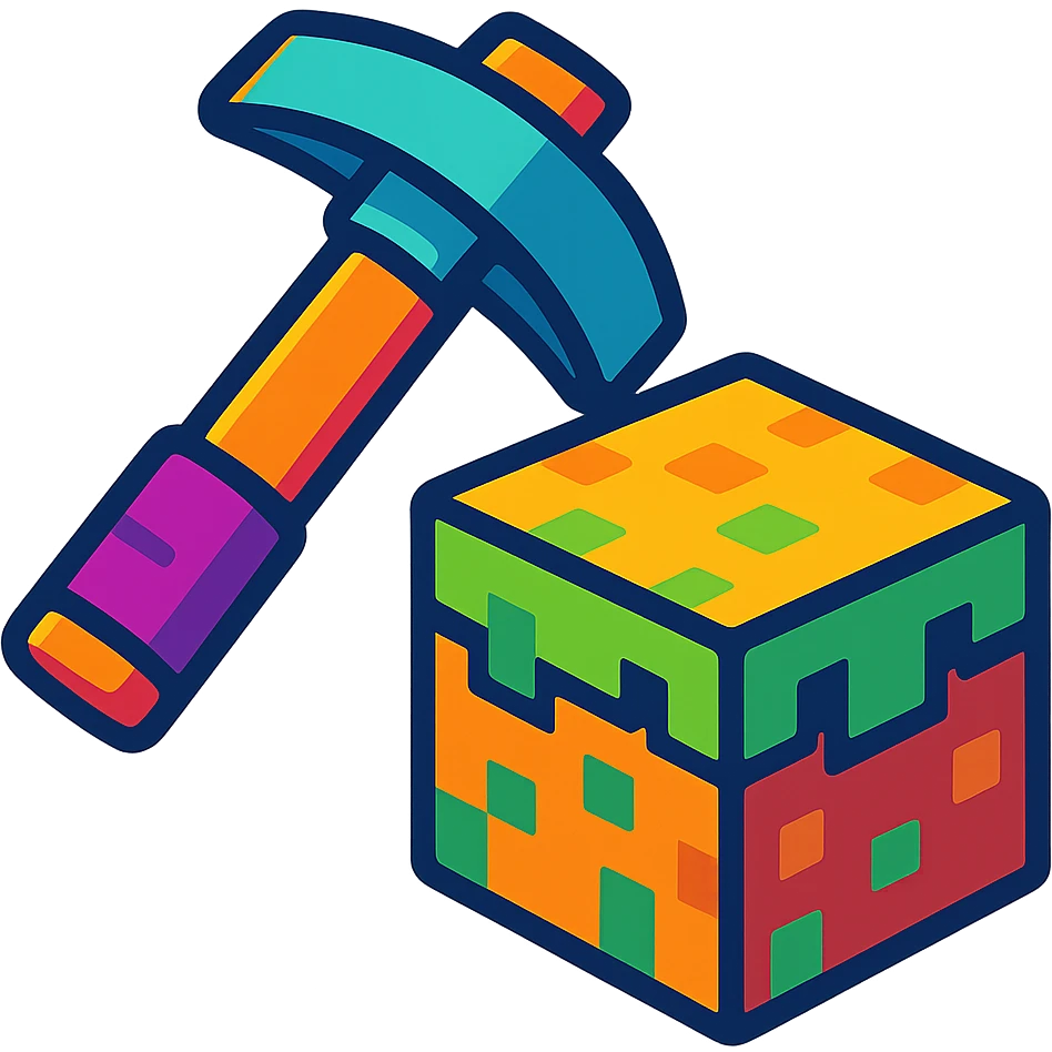icon for a Minecraft server called Mocraft, cartoon style, pickaxe and block, playful colors, no text emoji