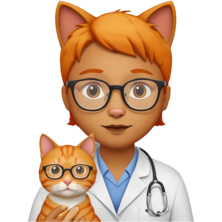Veterinario trigueño con lentes y  un gato naranja emoji