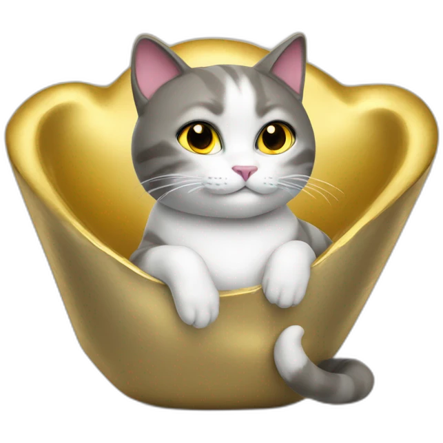cat secretary sitting on top of the gold cloud emoji