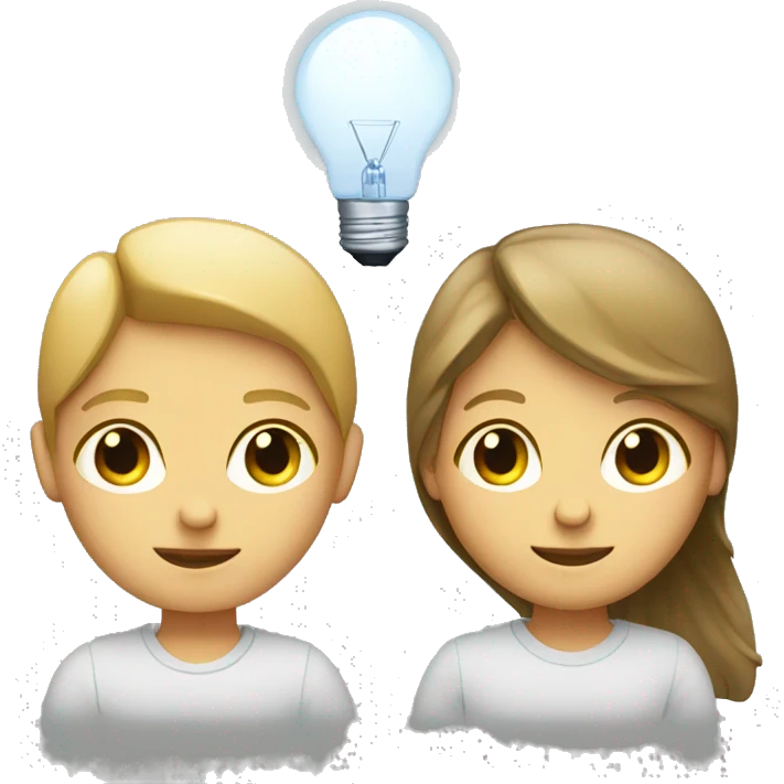 Girl and boy laptop with light above head emoji