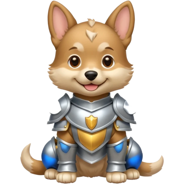 baby dog in silver armor, full body, smile emoji