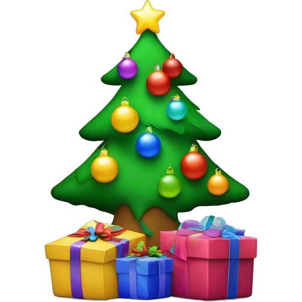 Christmas tree with colorful lights and gifts underneath  emoji