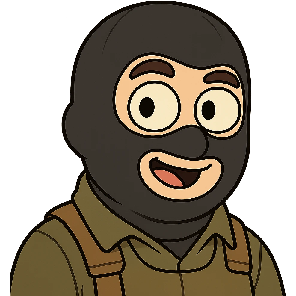 head of a Counter-Strike terrorist character, cartoon style, round face, big eyes, playful expression, neutral background emoji