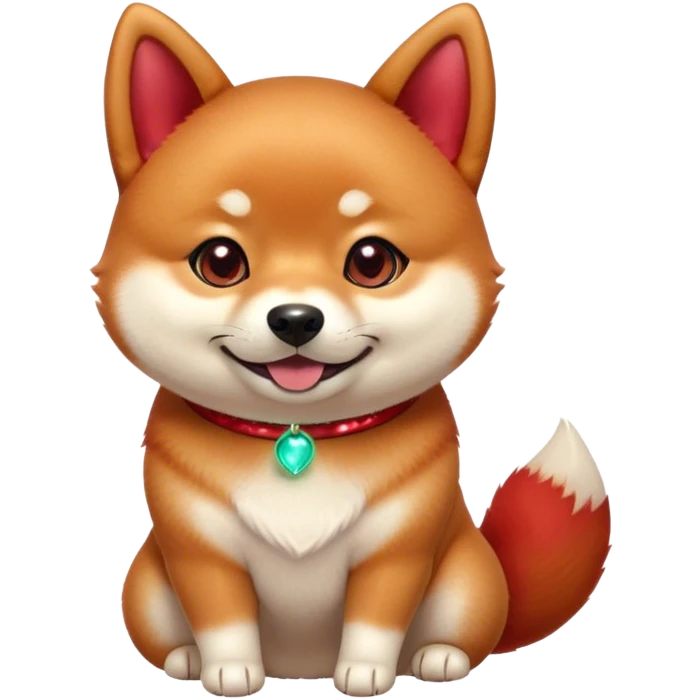 Cinematic Cute Shiba Inu Portrait Emoji, Head tilted playfully and inquisitively, featuring a rich red fur with a creamy underbelly and perky ears, round, sparkling brown eyes filled with curiosity, Simplified yet irresistibly adorable features, highly detailed, glowing with a warm, friendly glow, high shine, affectionate and lively, stylized with a touch of whimsy, bright and endearing, soft glowing outline, capturing the essence of a mischievous yet loving pup, so playful it feels like it could leap out of the screen and into your arms! emoji