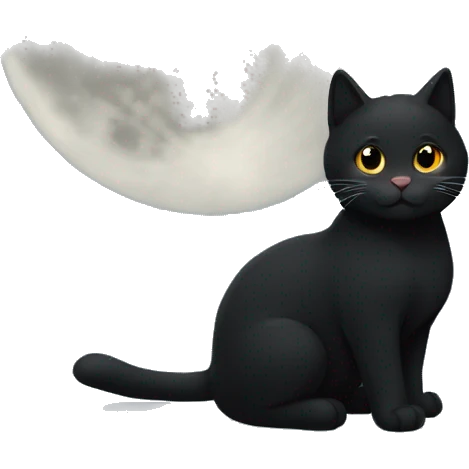 Gato preto andando sobre telhados a noites com lua ao fundo emoji