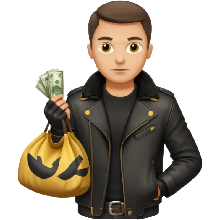 создай очень реалистичного украинца вора с большим мешком с деньгами emoji