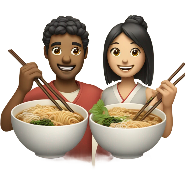 Woman and man eating ramen  emoji
