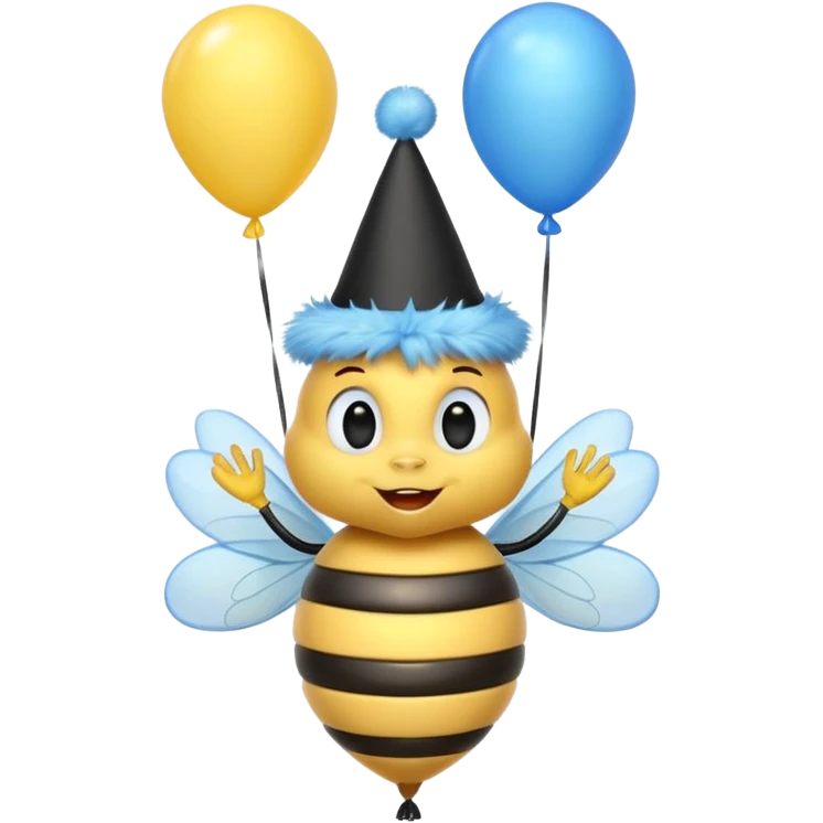 Bees with blue Birthday Hat, Excited bee carrying balloon emoji